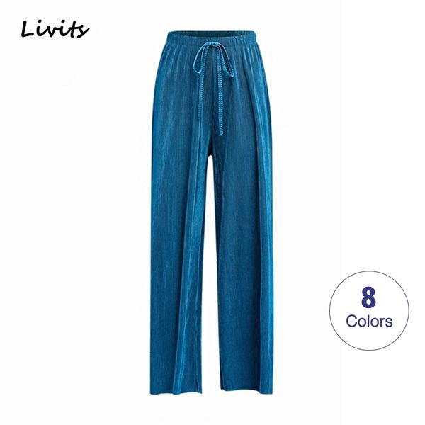 

women's pants ice silk elastic trousers wide leg long pants straight loose plain solid casual summer korean female 201031, Black;white