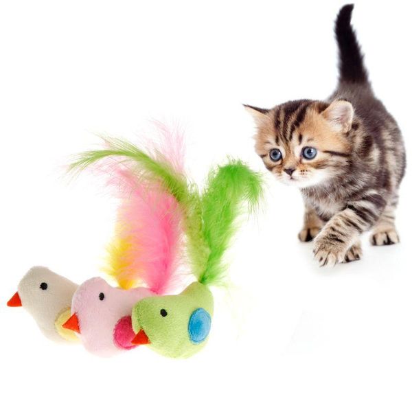 

cat toys artificial colorful false bird feather toy play interactive kitten catnip teaser pet supplies accessories