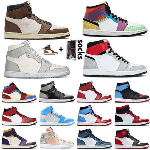 

jumpman 1s womens mens basketball shoes high og smoke grey high bio hack mid chicago trainers sneaker, White;red