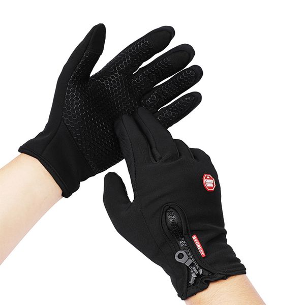 

new outdoor fleece windsrs warm touchscreen glove breathable winter black zipper gloves, Blue;gray