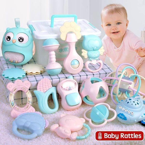 11-16 stücke Baby Rassel 0-12 Monate Neugeborenen Weiche Glocke Beißringe Hand Schütteln Krippe Mobile Ring pädagogisches Spielzeug für Kinder Set Geschenke LJ201114