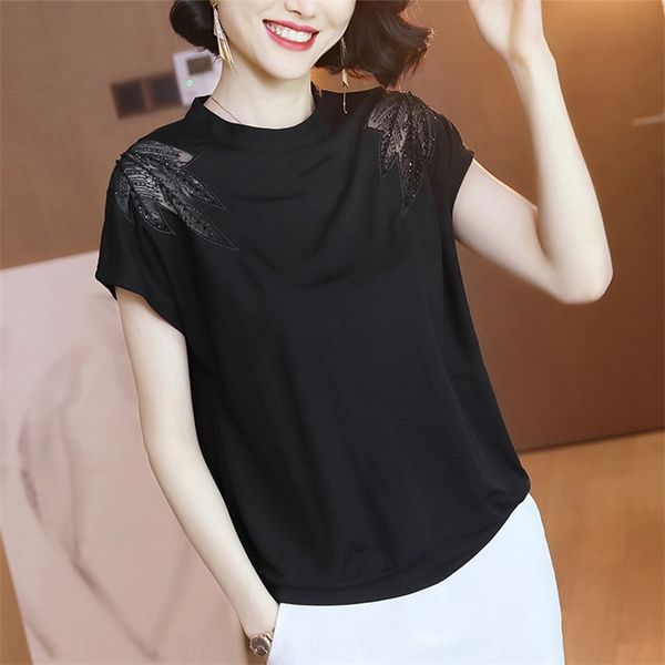 

t- women's short sleeve 2020 summer new loose heavy embroidered shirt work embroidery european fashion western style knitted shirt k, White