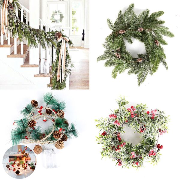 

wreath barries cones artificial vine hanging floral foliage garland christmas decorations for home navidad natal 2020