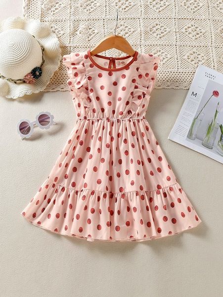 

toddler girls polka dot ruffle trim keyhole back dress she, Red;yellow
