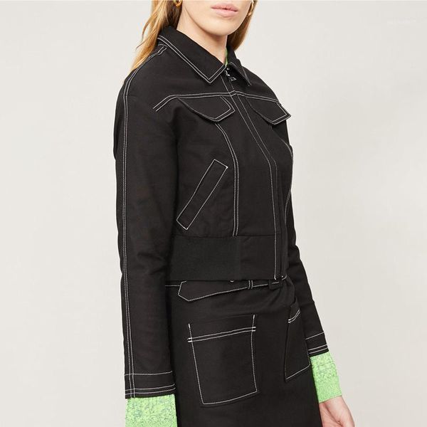 

france style new sewing thread fashion denim jackets female wild short paragraph casual slim slim women's denim jacket wq21481, Black;brown