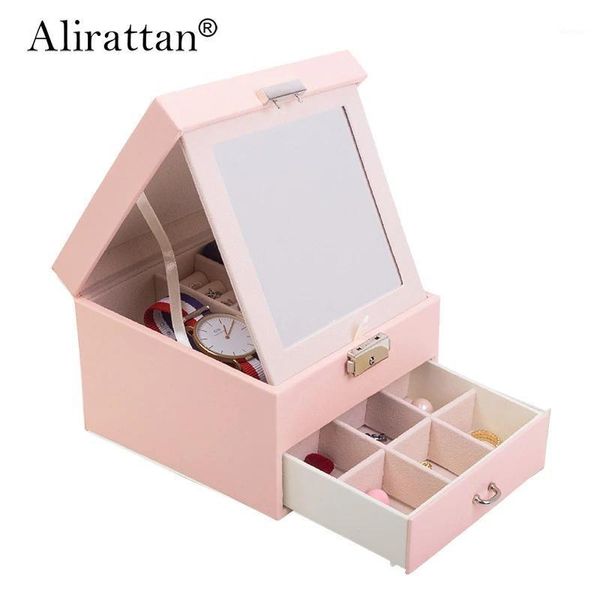 

cosmetic bags & cases leather jewelry box fashion large capacity storage women tray earring lipstick storage1