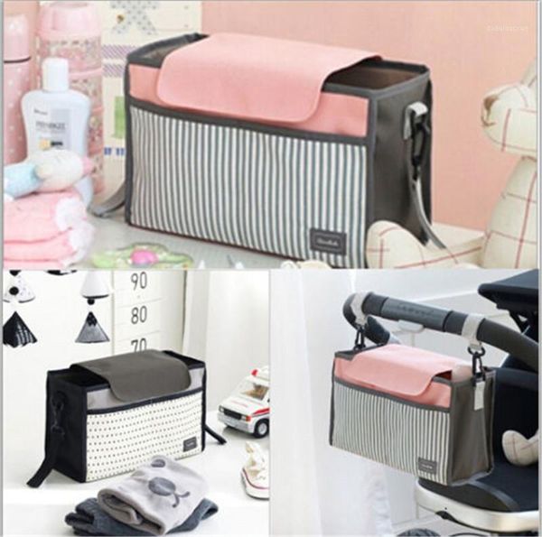 

storage bags multifunctional mummy bag diaper baby nappy polyester stroller striped hanging bag1