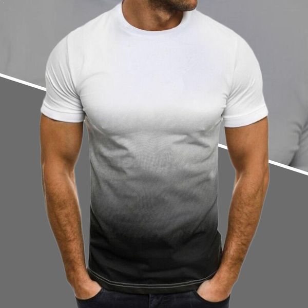 

half short sleeves fashion 3d gradient short-sleeved plus tshirt neck 2020 t-shirt summer men's clothes round cotto o9z0, White;black
