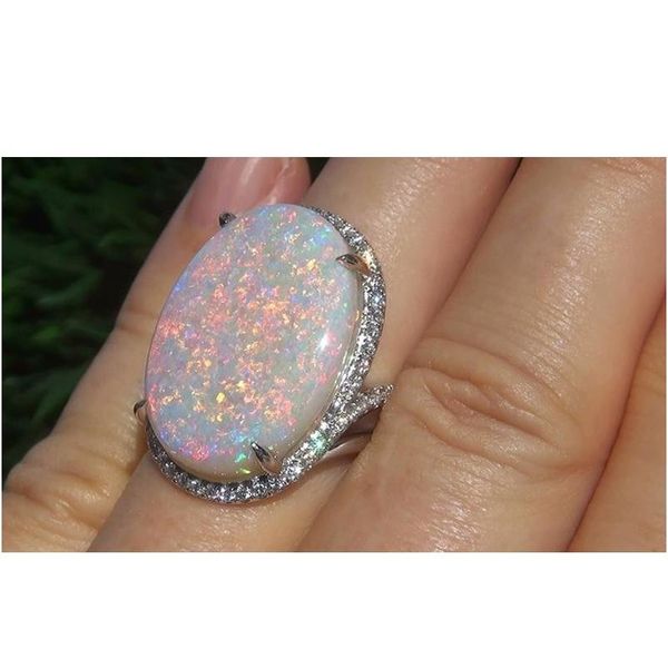 

women bling bling ring with big opal size 6 7 8 9 10 sparkly ring gift for love girlfri sqcwkt queen66, Silver