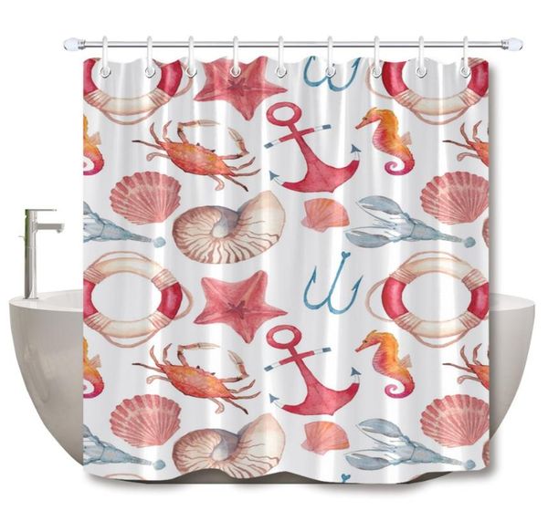 

lb funny kids pink starfish shell anchor crab white cartoon shower curtain with mat waterproof bathroom fabric for bathtub decor