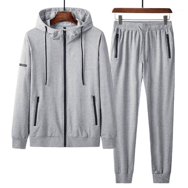 

men's suit casual sports suit hooded cardigan + casual pants cotton plus size running sportswear fashion two-piece1, Gray