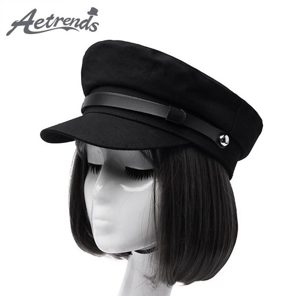 

aetrends] black military caps fashion hats for women flat hats army salior military hat z-6704 t200104, Blue;gray