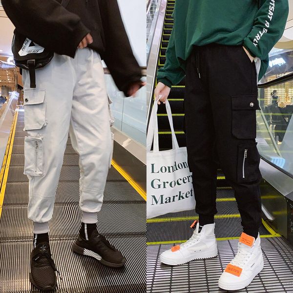 

lan port wind ink tide brand shawn national tide multi-pocket pants overalls men loose hip-hop pants casual pants beam, Black;white