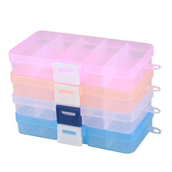 

pack of 4pcs plastic jewelry box organizer storage container with adjustable dividers 15 grids, Pink;blue