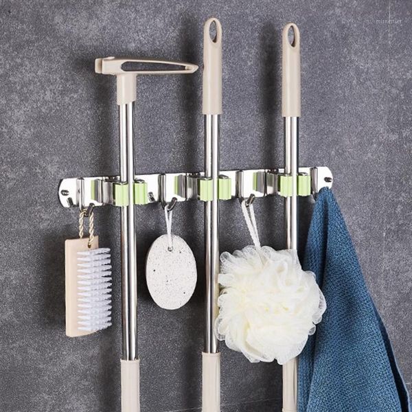 

1/2/3/4/5 hook wall mounted mop organizer holder brush broom hanger storage rack hooks1