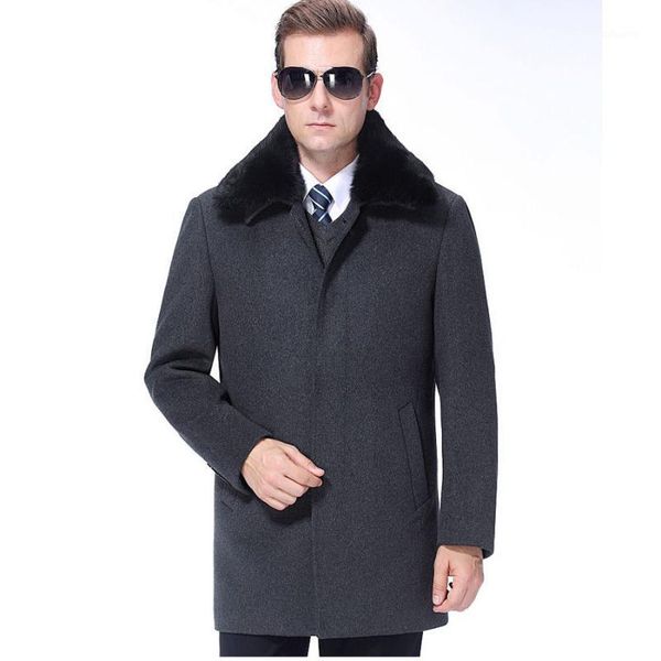 

high-end cashmere coat winter collar thicken outerwear fashion trench jacket male business men's overcoat1, Black