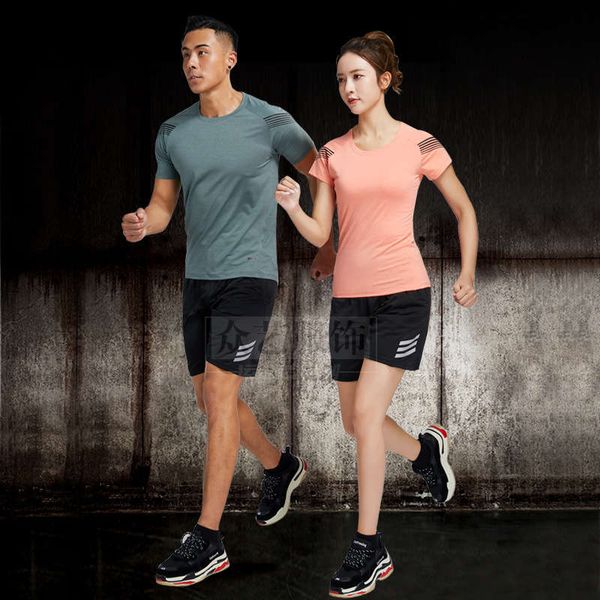 

t-shirt fitness men's yoga women's badminton short sleeve lovers running suit quick drying polyester ammonia, Gray