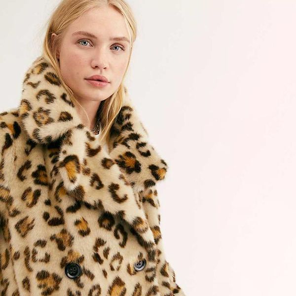 

women's fur & faux leopard elegant coat women autumn and winter warm soft jacket female printed overcoat casual lady outerwear, Black