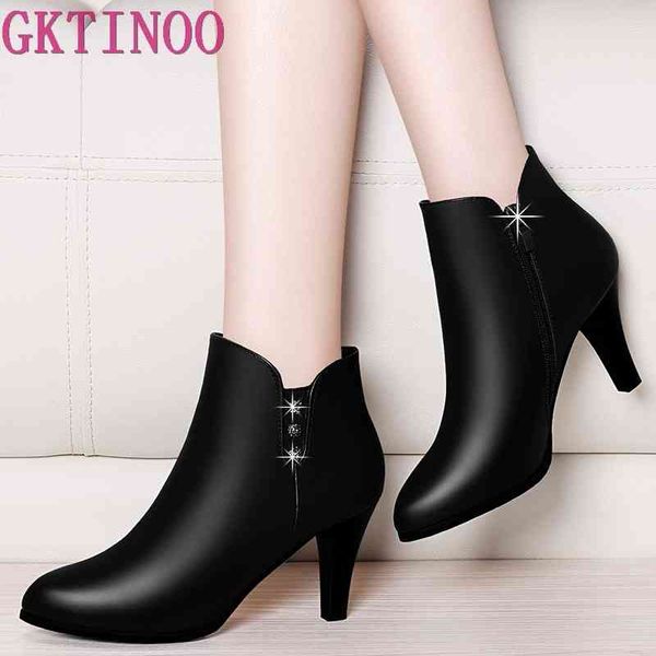 

gktinoo high heel female woman fashion elegant ankle boots autumn winter leather spring lady thin heels shoes, Black