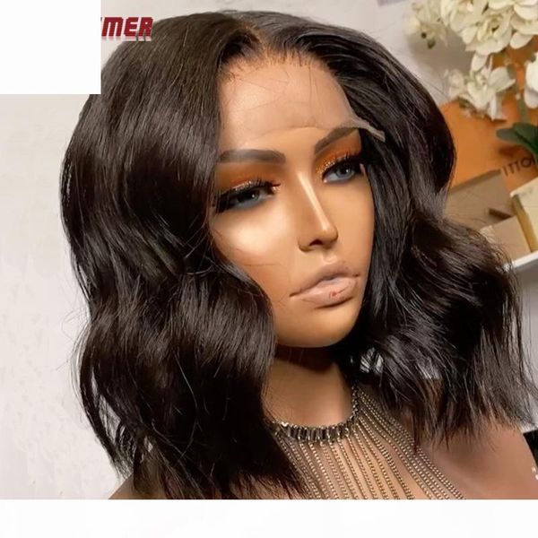 

body wave short bob human hair wigs 13x5 lace frontal wig malaysian short body wave 5x5'' pu bob lace front wigs for women, Black;brown