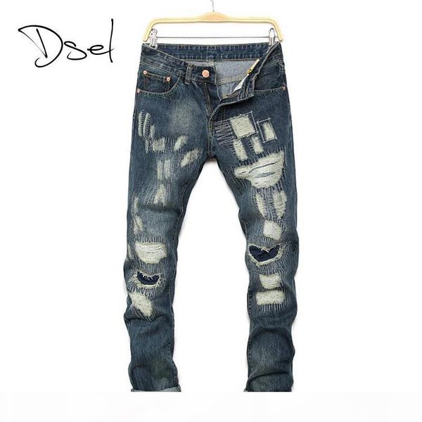 

wholesale- ripped jeans for men skinny jeans size 28 to 36 slim fit mens denim trousers brand design dark color casual men jeans, Blue