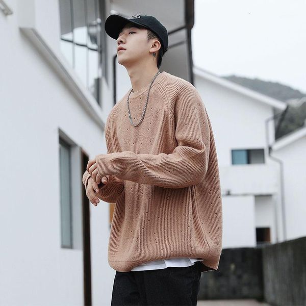 

winter thickened ripped sweater men's warmth fashion casual retro knitted pullover men wild loose korean sweaters mens clothes1, White;black