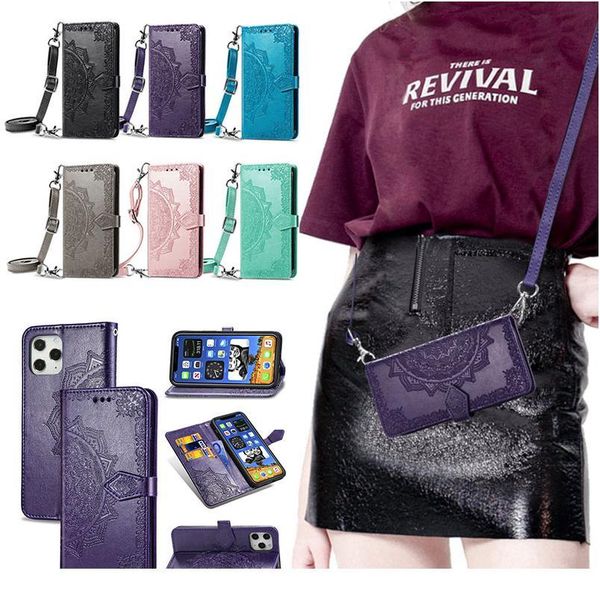 

long strap 3d mandala wallet case for samsung galaxy s21 ultra s20 plus crossbody lanyard card holder leather pho jllxca