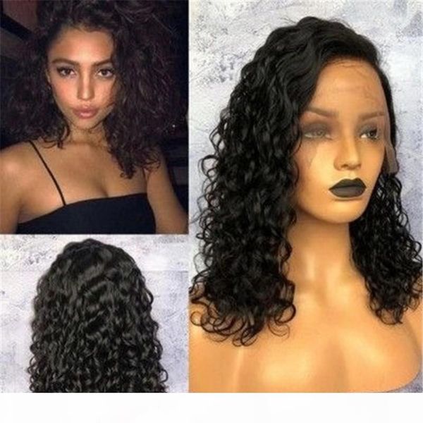

natural pre plucked hairline kinky curly full lace wigs side part human hair 13x6 lace front wig 150% density virgin hair for women, Black;brown