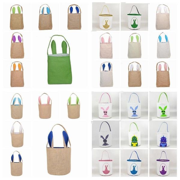

us stock easter rabbit bucket easter bunny basket jute kids egg candies baskets gifts candy canvas barrel tote easter festiva handbags bags