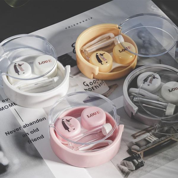 

love round contact lens case ins beauty contact lens case travel glasses as gift care box, Silver