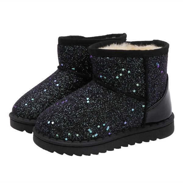 

cuzullaa new winter plush snow kids girls sequins ankle children super warm rubber boots boys fashion shoes, Black;red