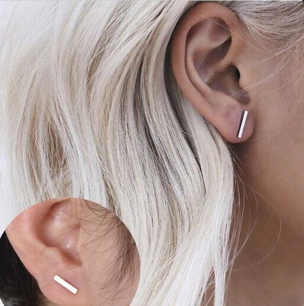 

2020 fashion gold plated silver plated black punk simple t bar earrings for women ear stud line earrings fine jewelry minimalist earrings, Golden;silver