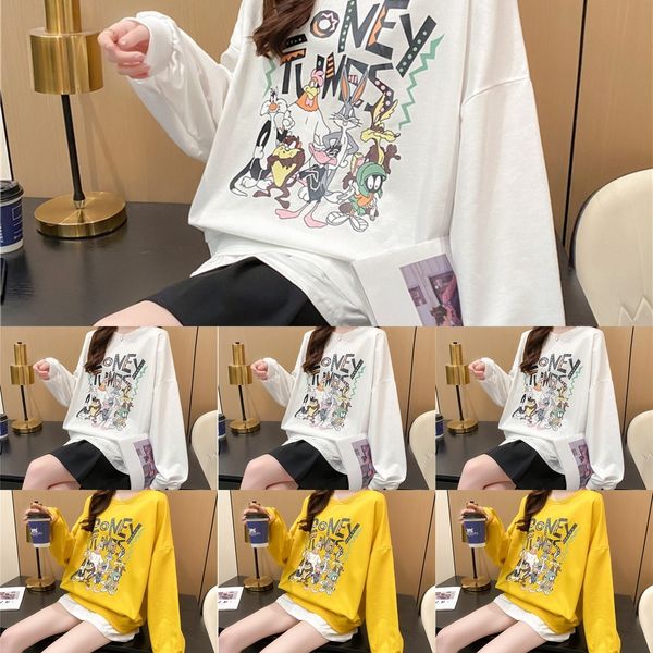 

lzjbi sweater white 2020 new autumn dress thin korean version loose t-shirt cartoon style print large long sleeve slouchy t-shirt sweaterdre, Black