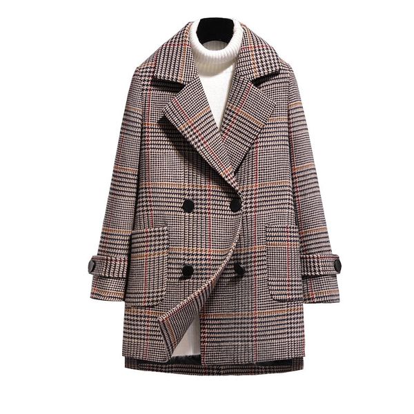 

2021 fashion autumn retro chess female korean jacket double breasted wool coat plus size outerwear r479 zc66, Black