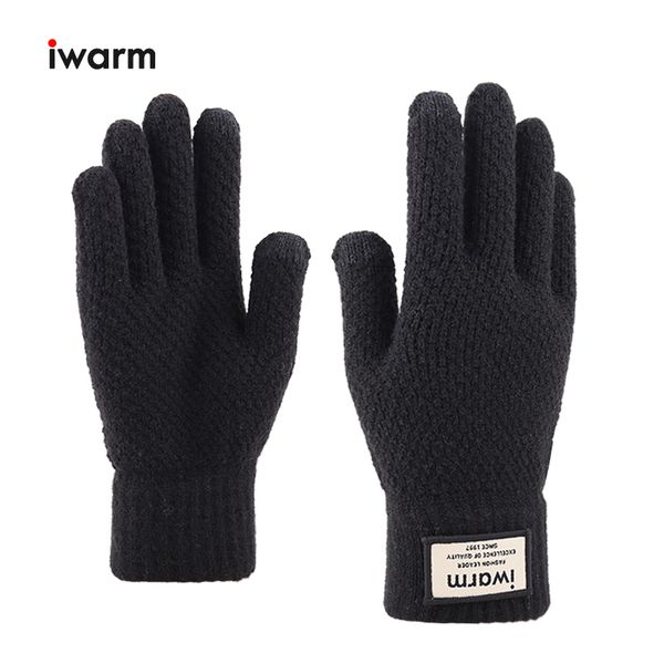 

iwarm men' warm knitted thick mittens autumn winter touch screen gloves, Blue;gray