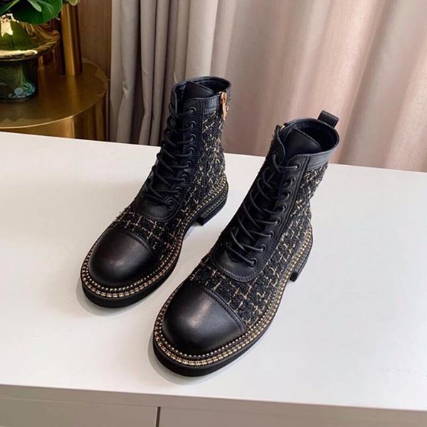 

boots 2021 autumn and winter round toe genuine leather shoes for women lace up comfortable mortocyle size 35-41, Black