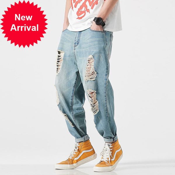 

2021 new new fashion streetwear men's cargo denim light and blue pants color id2q