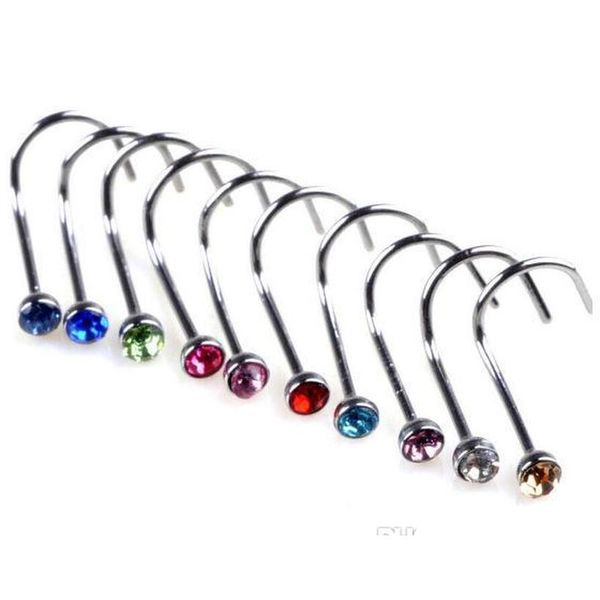 

titanium steel crystal nose stude nose rings body art piercing jewelry koenm, Silver