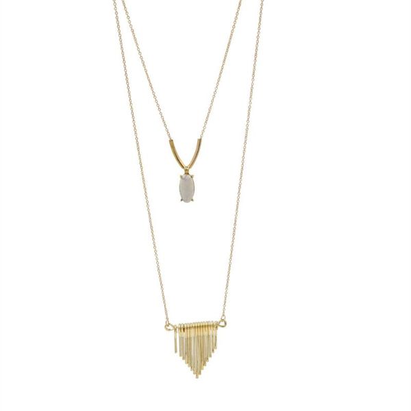 

chains strathspey fashion women two rows thin link chain pendant and tassels necklace clothes accessories gold silver color