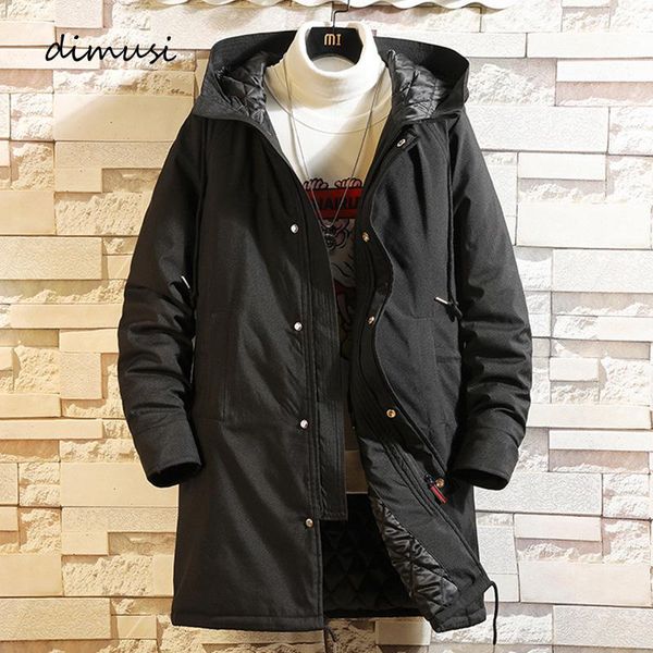 

men's down & parkas dimusi winter jackets fashion male cotton thick warm casual outwear mid-long thermal hooded coats mens clothing, Black