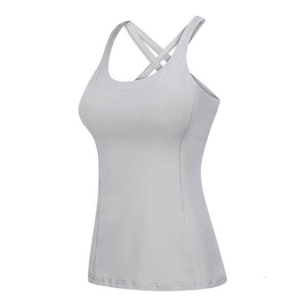 

2021 new season yoga sports cross back women workout shirts soft sleeveless gym shirt with padded bra 5v08, Gray