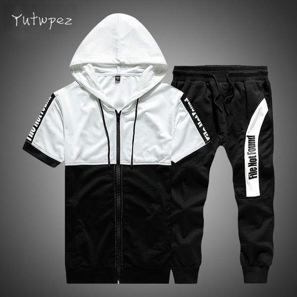 

summer hoodies men 2020 casual hooded short sleeve sweatshirts male thin tracksuit 2pc hoodies+shorts men moleton masculino, Black