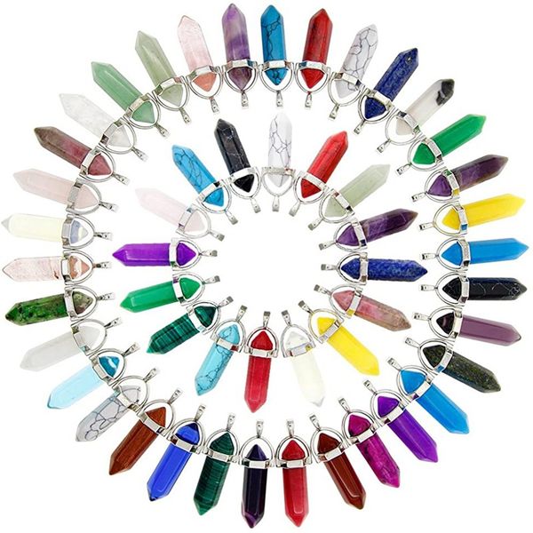 

wholesale hexagon prism natural stone pendant necklaces for women agate stone hexagonal column choker necklace femme jewelry gift, Silver