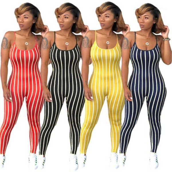

bandage backless rompers elastic jumpsuits for wome 2020 overalls plus size playsuit casual striped one piece bodysuit1, Black;white