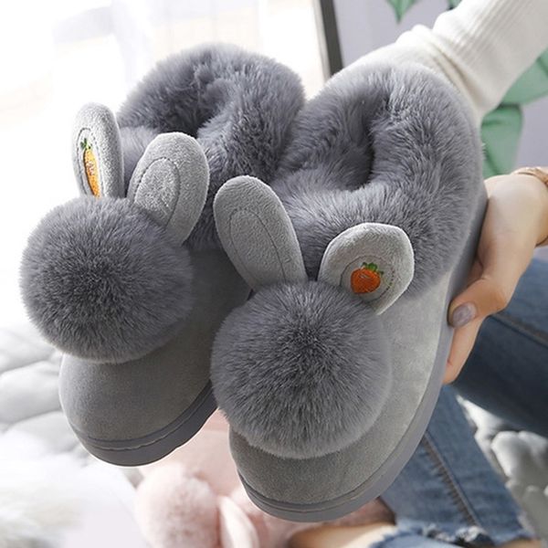 

women slippers indoor home winter female shoes fur plush rabbit cotton shoes ladies soft comfort plus size footwear slippers y201026, Black