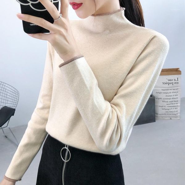 

women turtleneck sweater knitted pullovers white sweater long sleeves silm solid korean style womens winter clothes 2020 jumper1, White;black