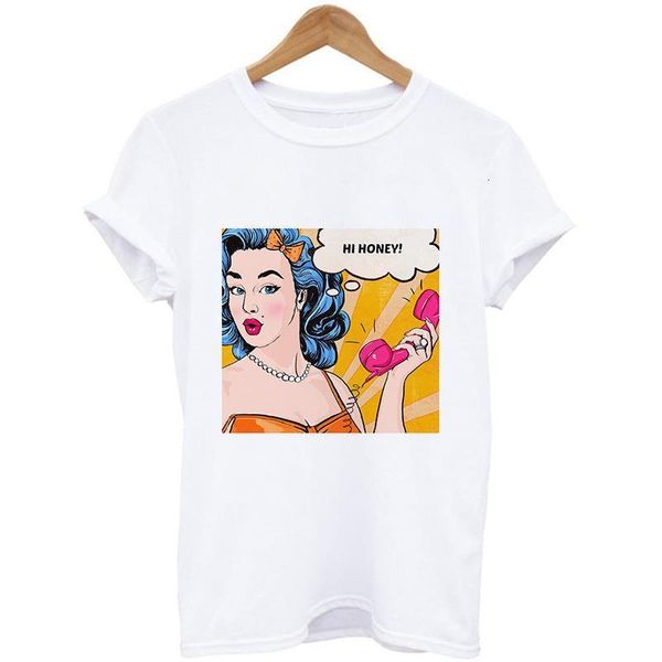 

summer comfortable loose casual t-shirt fashion modern girl print ladies round neck shirts student harajuku, White