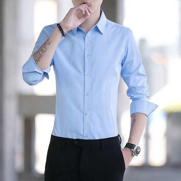 

2021 brand new men male shirts men's casual long sleeve business formal pure shirt social, White;black