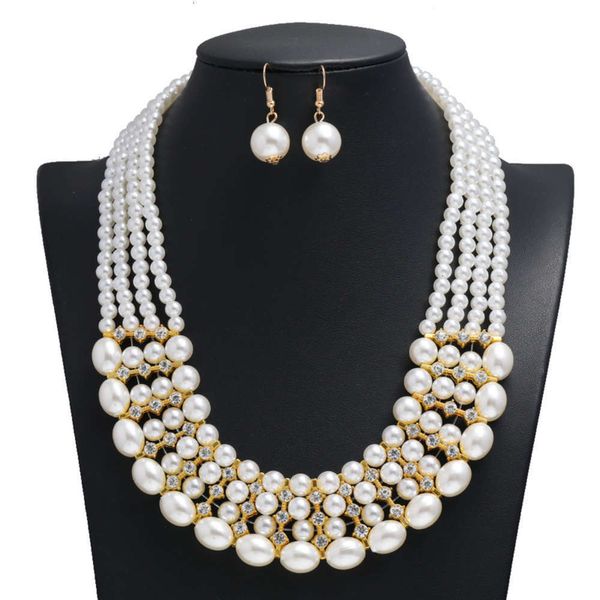 

inlaid bridal diamond jewelry elegant handmade alloy pearl fashion necklace accessories femalew195, Silver