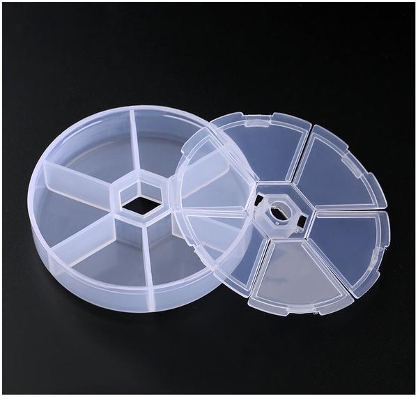 

6 slots/8 slots round compartment plastic storage box for beads earrings adjustable jewelry container transparent qylilb, Black;white